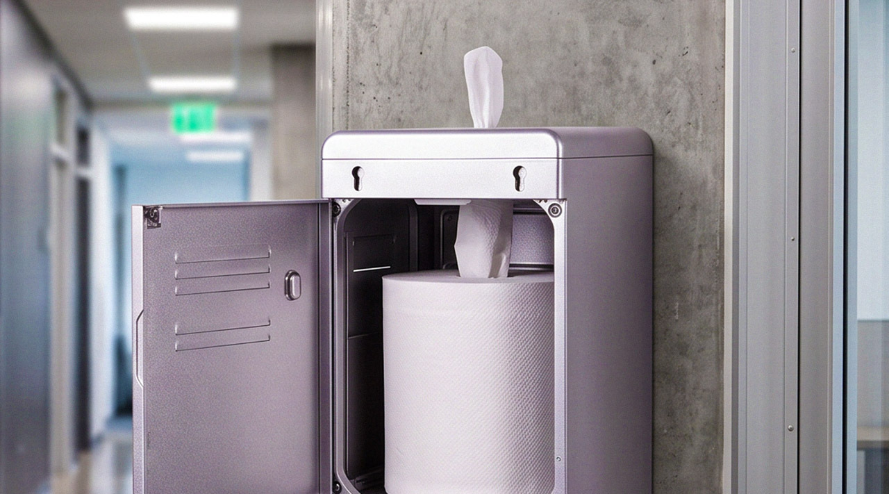 Center-pull paper towel roll for kitchen and service areas Center-pull paper towel roll for kitchen and service areas